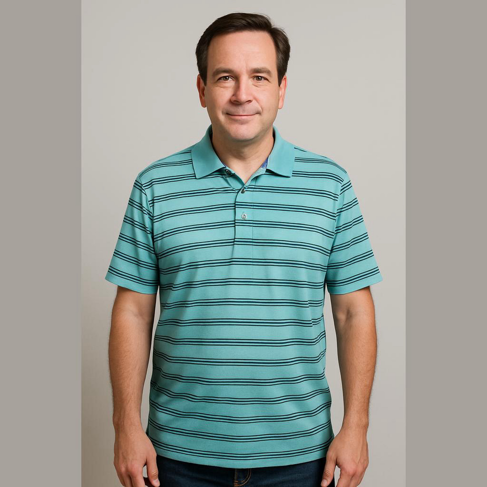 PGA Tour Light Blue Striped Golf Polo XL